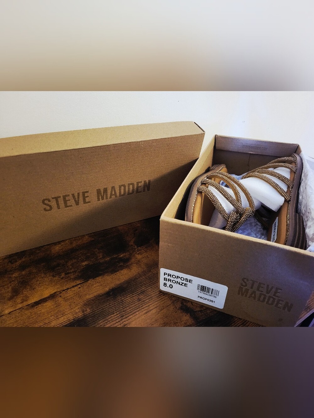 Steve Madden Gold Rhinestone Strappy Slide Sandals - Picture 11 of 11